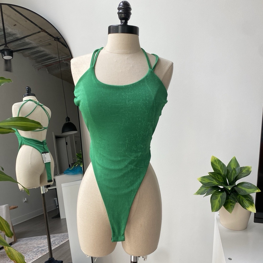 NWT Ello Bright Green Strappy Bodysuit Women's Size Medium Summer Casual